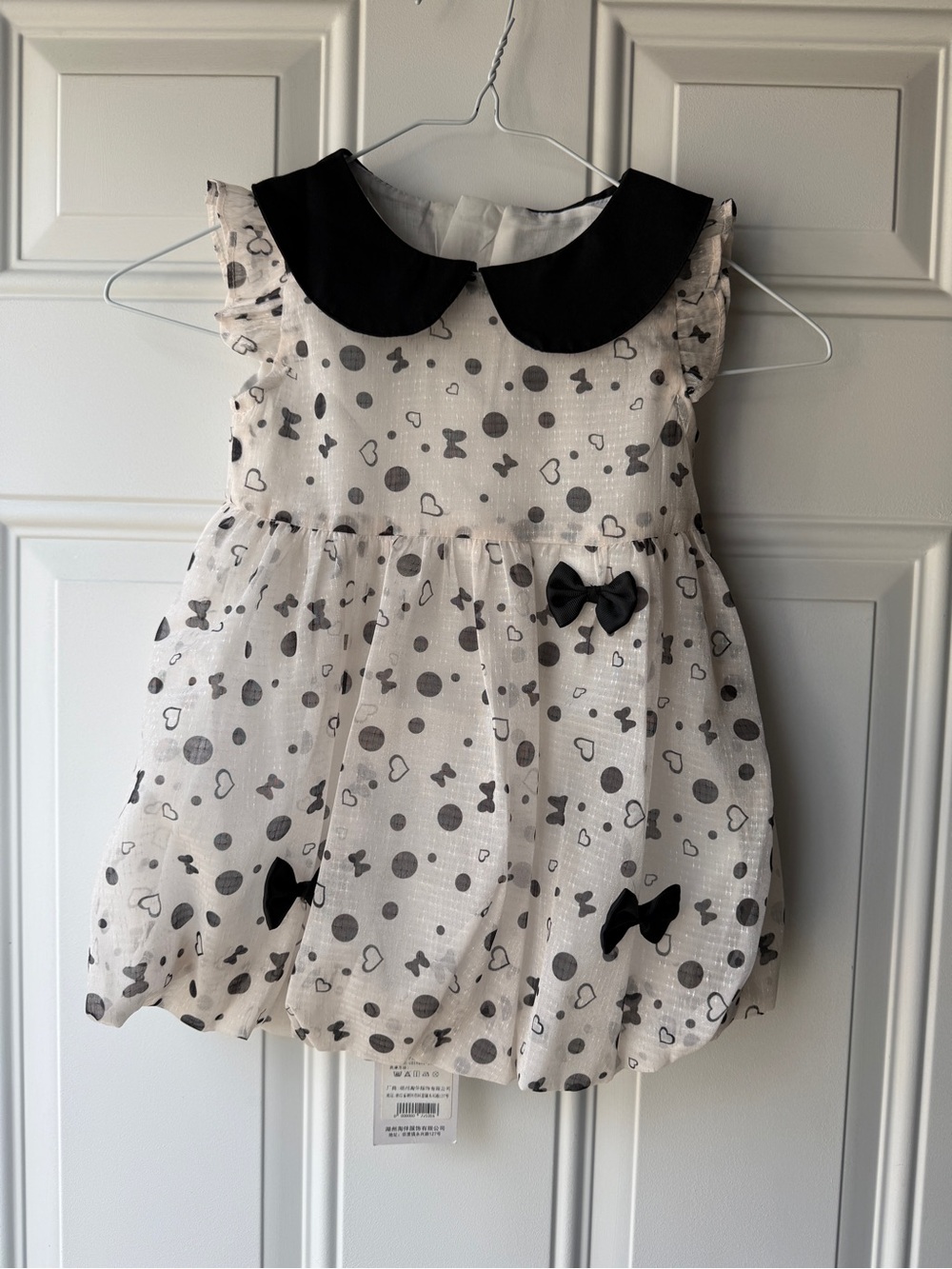 Girls Black & White Polka Dot Party Dress with Peter Pan Collar
